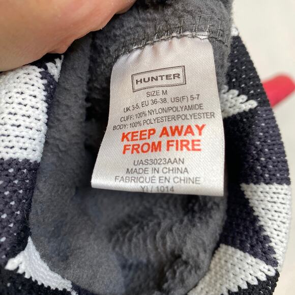 Hunter Boots Pink Waterproof Wellingtons Black & White Knit Cuff EUC Sz 6 - Picture 7 of 11